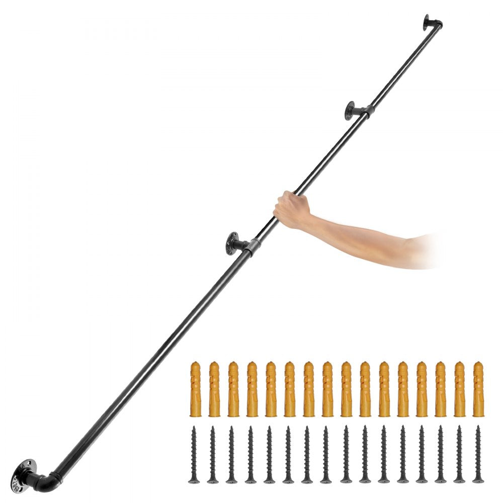 VEVOR Pipe Stair Handrail, 8FT Staircase Handrail, 440LBS Load Capacity Carbon Steel Pipe Handrail, Industrial Pipe