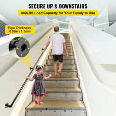 VEVOR Pipe Stair Handrail, 9FT Staircase Handrail, 440LBS Load Capacity Carbon Steel Pipe Handrail, Industrial Pipe