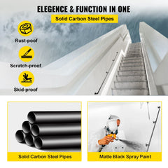 VEVOR Pipe Stair Handrail, 9FT Staircase Handrail, 440LBS Load Capacity Carbon Steel Pipe Handrail, Industrial Pipe