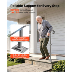VEVOR Handrails for Outdoor Steps, 1-2 Step Single-Post Stair Hand Rail Kit, Gray Stair Rails for Seniors, Concrete