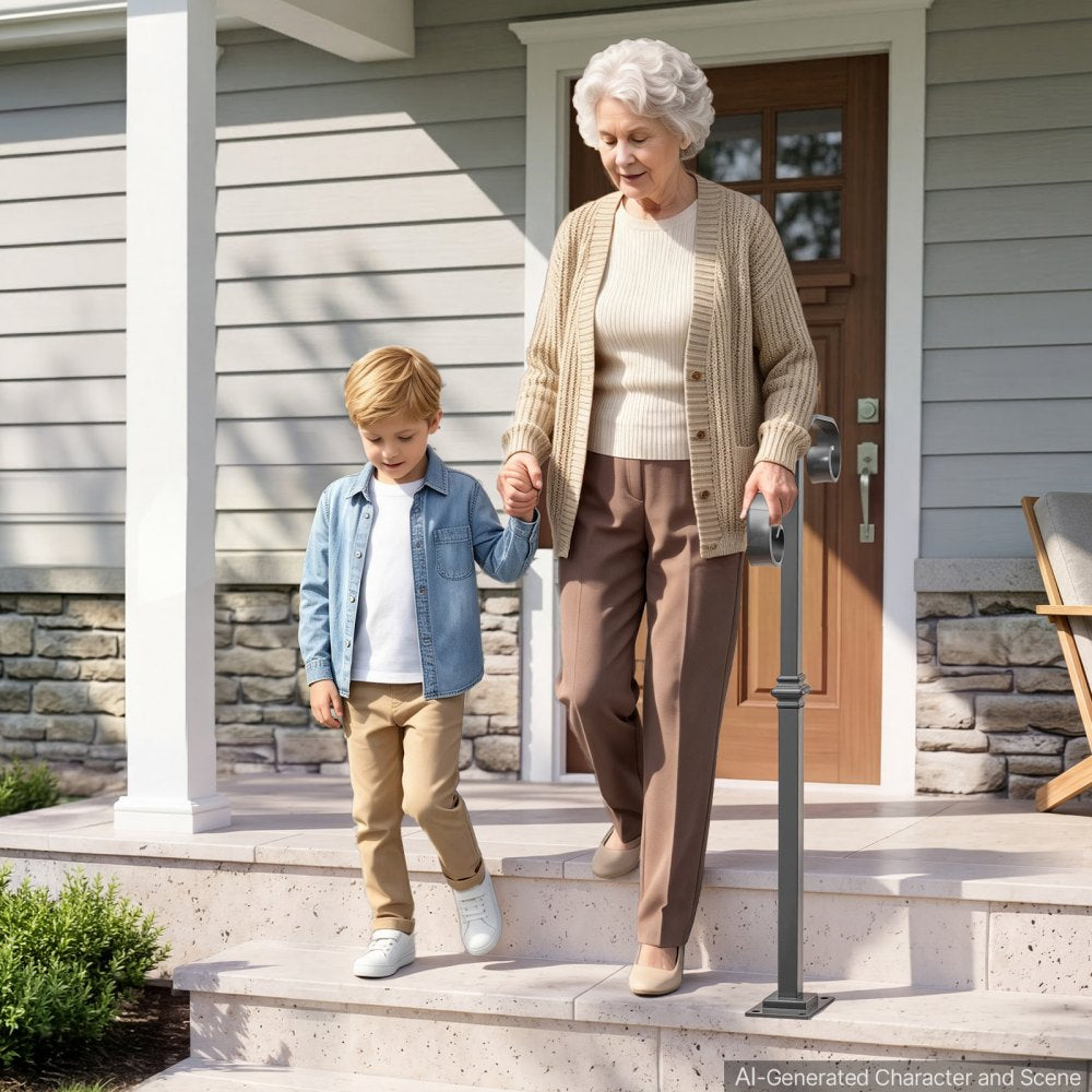VEVOR Handrails for Outdoor Steps, 1-2 Step Single-Post Stair Hand Rail Kit, Gray Stair Rails for Seniors, Concrete
