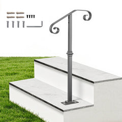 VEVOR Handrails for Outdoor Steps, 1-2 Step Single-Post Stair Hand Rail Kit, Gray Stair Rails for Seniors, Concrete