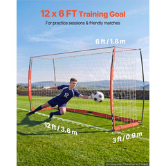 VEVOR Soccer Goal 12 x 6 FT Soccer Net for Backyard Collapsible Base Red, Portable & Quick Setup Set, with Metal Base