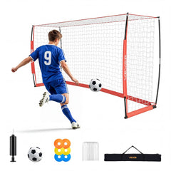 VEVOR Soccer Goal 12 x 6 FT Soccer Net for Backyard Collapsible Base Red, Portable & Quick Setup Set, with Metal Base