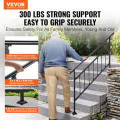 VEVOR Outdoor Stair Railing, Fits for 1-5 Steps Transitional Wrought Iron Handrail, Adjustable Exterior Stair Railing