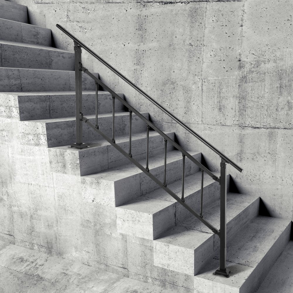 VEVOR Outdoor Stair Railing, Fits for 1-5 Steps Transitional Wrought Iron Handrail, Adjustable Exterior Stair Railing