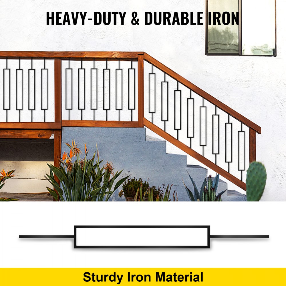 VEVOR Deck Balusters, 10 Pack Metal Deck Spindles, 44"x0.5" Staircase Baluster with Screws, Iron Deck Railing for Wood