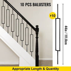 VEVOR Deck Balusters, 10 Pack Metal Deck Spindles, 44"x0.5" Staircase Baluster with Screws, Iron Deck Railing for Wood