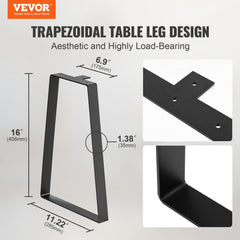 VEVOR 16 inch Trapezoid Steel Table Legs, Replacement Furniture Legs Set of 2 for DIY Coffee Tables, Modern Desks