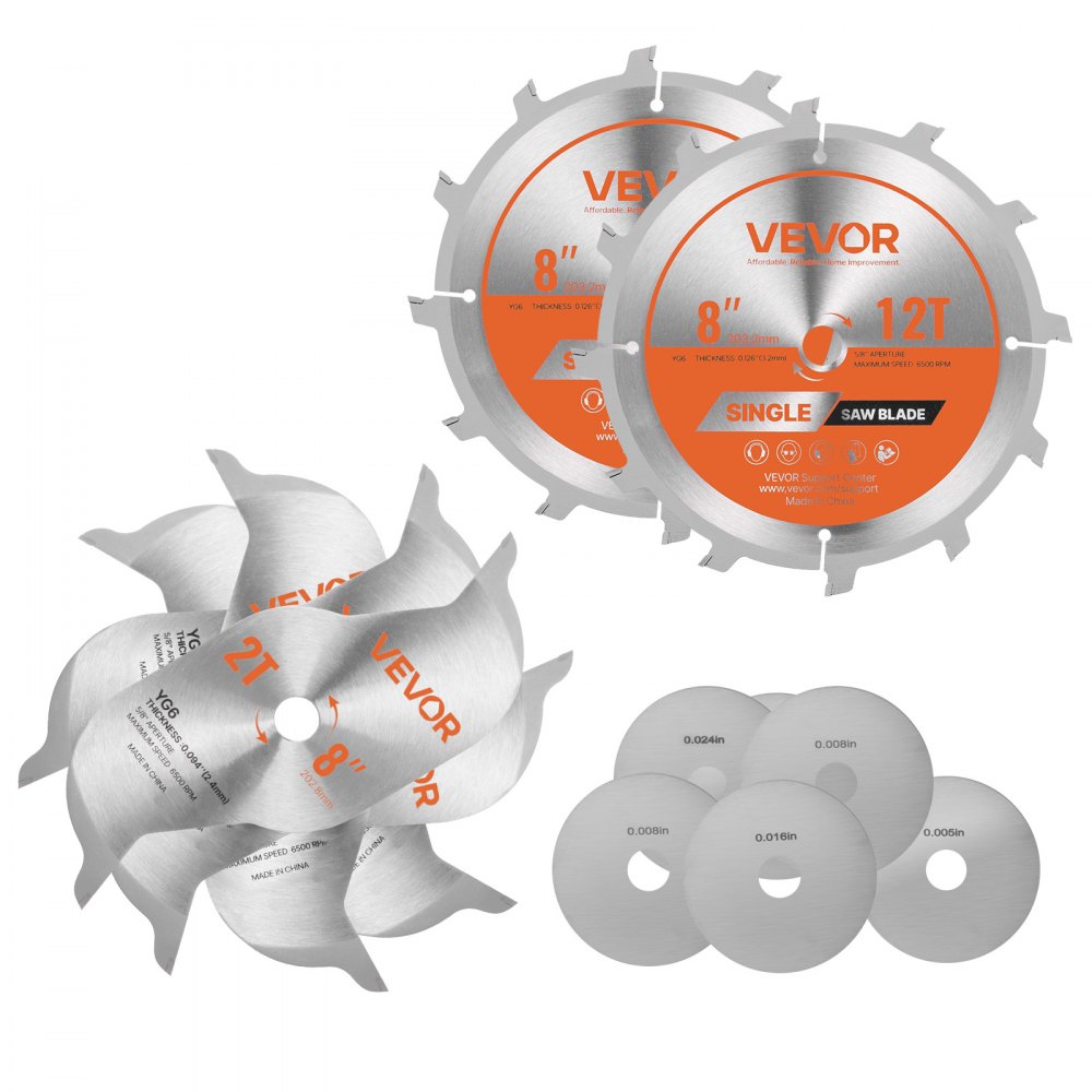 VEVOR Dado Blade Set, 8 inch Diameter, 12 Sharp Alloy Teeth, 5/8 inch Arbor, Fine Finish, Stacking Dado Blades with