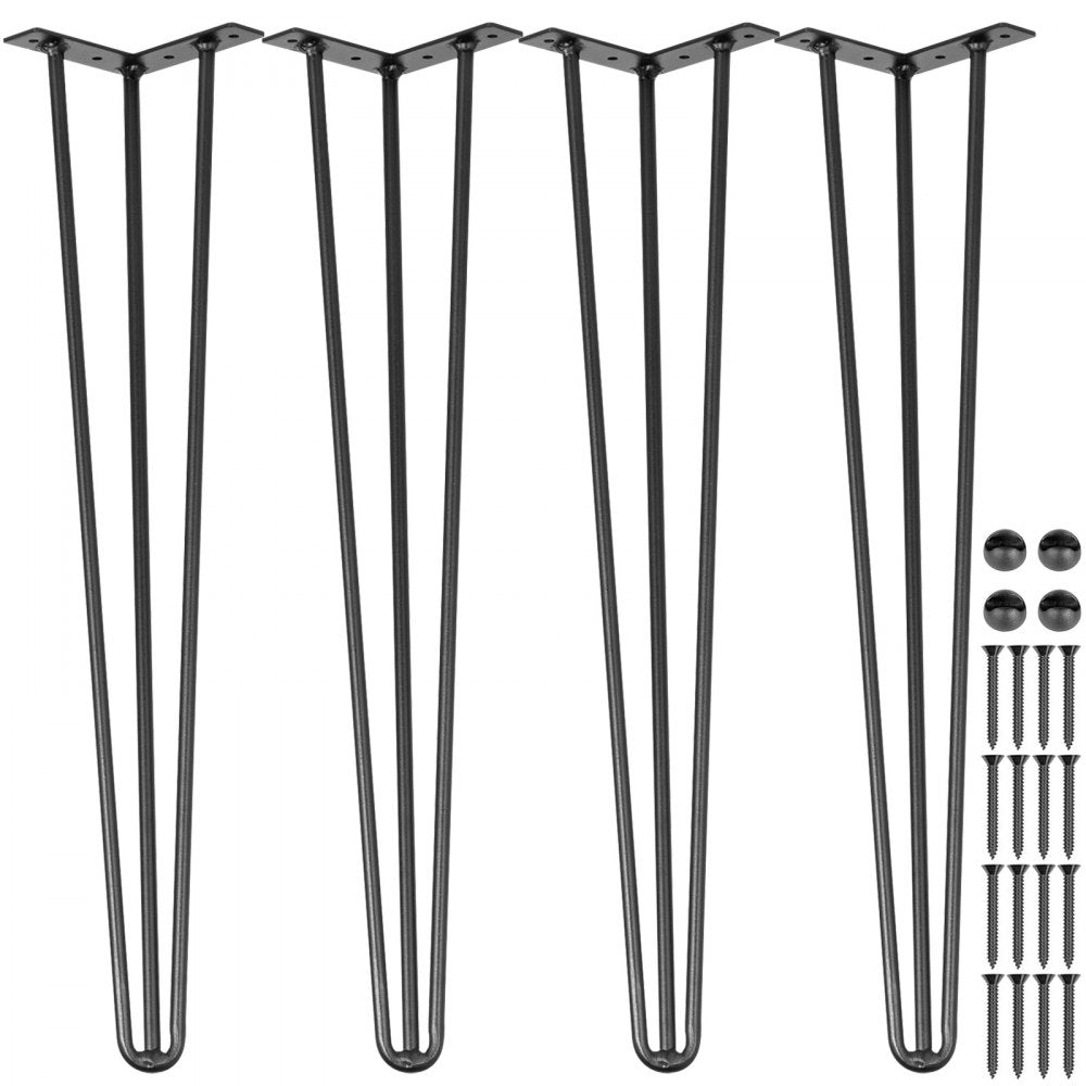 VEVOR Hairpin Table Legs 26" Black Set of 4 Desk Legs 880lbs Load Capacity (Each 220lbs) Hairpin Desk Legs 3 Rods for