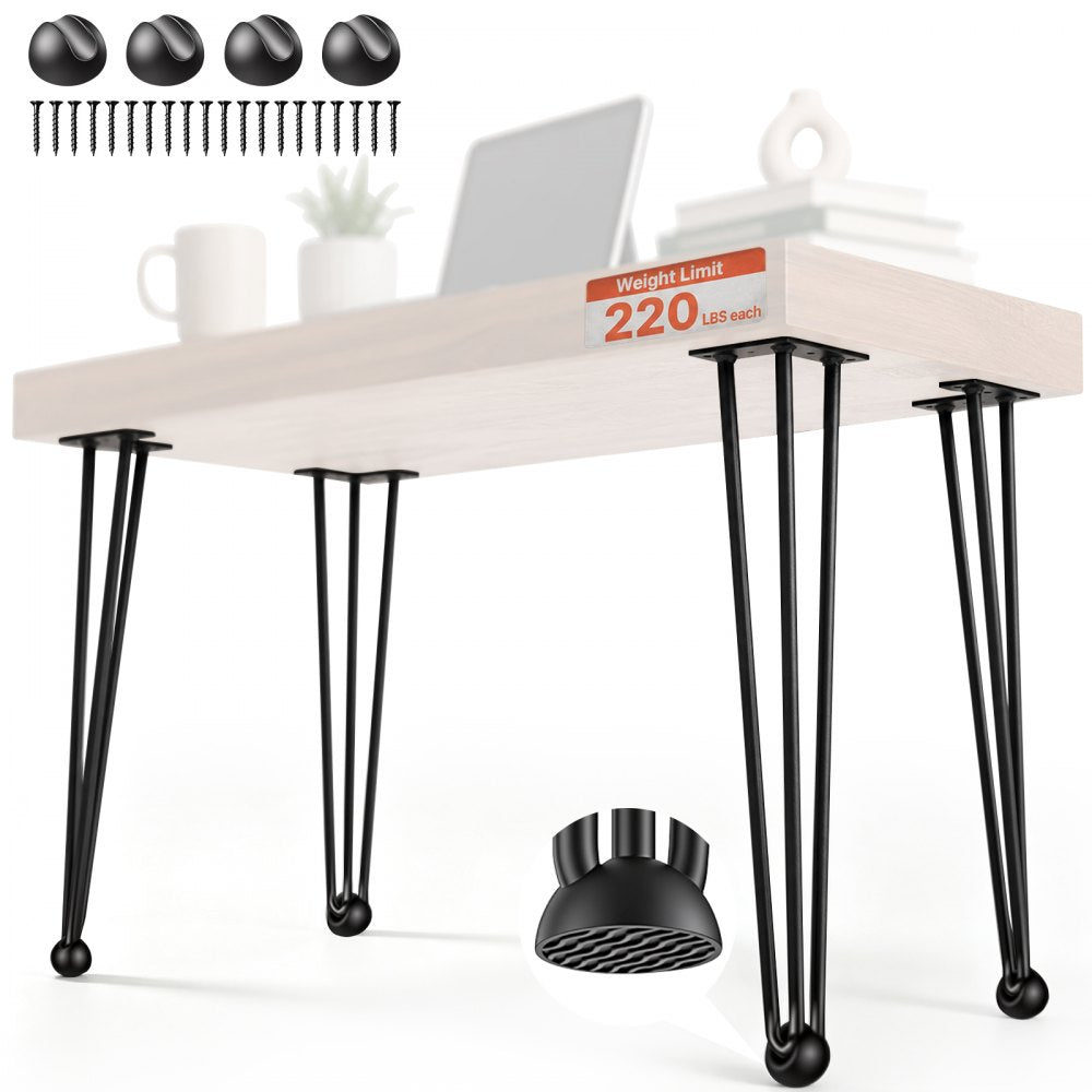 VEVOR Hairpin Table Legs 28" Black Set of 4 Desk Legs 880lbs Load Capacity (Each 220lbs) Hairpin Desk Legs 3 Rods for