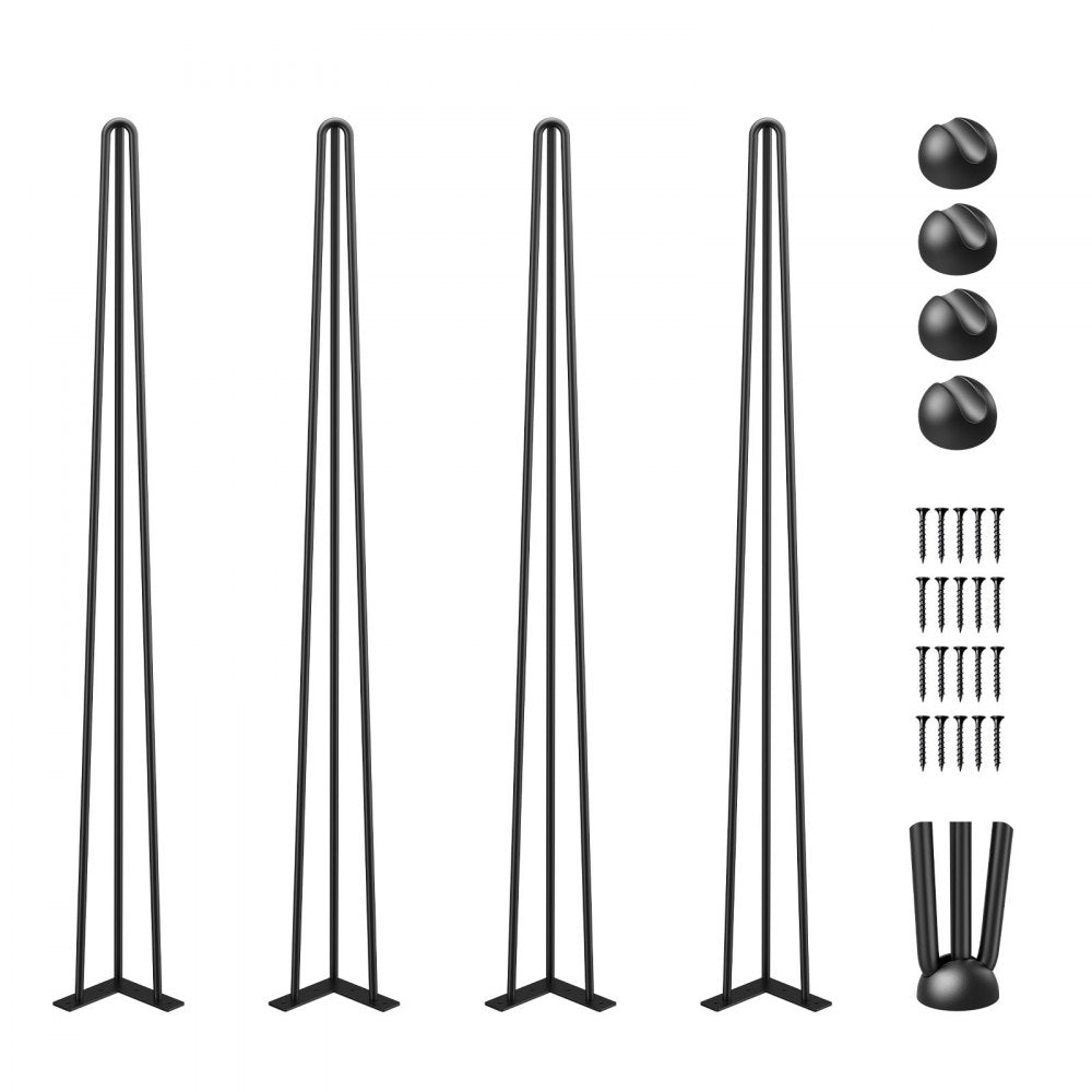 VEVOR Hairpin Table Legs 40" Black Set of 4 Desk Legs 880lbs Load Capacity (Each 220lbs) Hairpin Desk Legs 3 Rods for