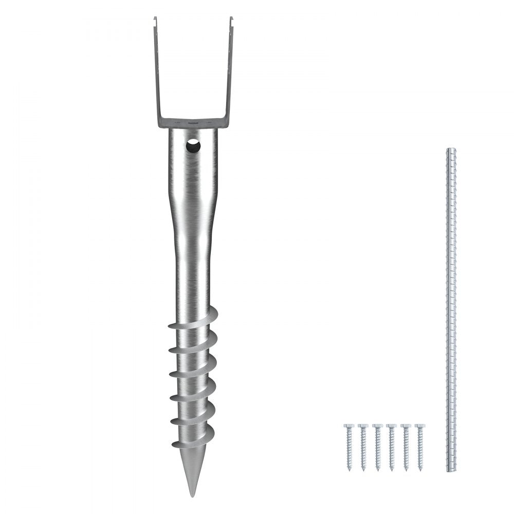 VEVOR No Dig Ground Anchor, 1 Pack 3.94 x 2.76 x 27.56 in DIY Screw in Post Stake, Includes 6 Lag Bolts & a Rebar