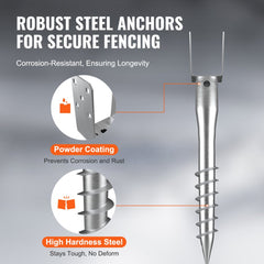 VEVOR No Dig Ground Anchor, 4 Pack 3.94 x 2.76 x 27.56 in DIY Screw in Post Stake, Includes 6 Lag Bolts & a Rebar
