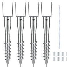 VEVOR No Dig Ground Anchor, 4 Pack 3.94 x 2.76 x 27.56 in DIY Screw in Post Stake, Includes 6 Lag Bolts & a Rebar