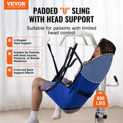 VEVOR Patient Lift U-Sling with Head Support- Medium Size, Divided Leg Transfer Sling for Bathing, Patient Lift Medical