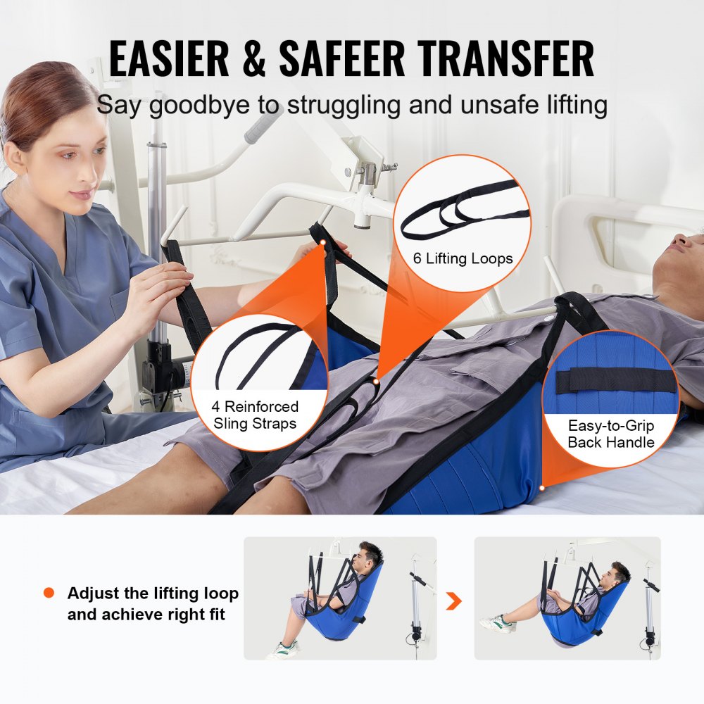 VEVOR Patient Lift U-Sling with Head Support- Medium Size, Divided Leg Transfer Sling for Bathing, Patient Lift Medical