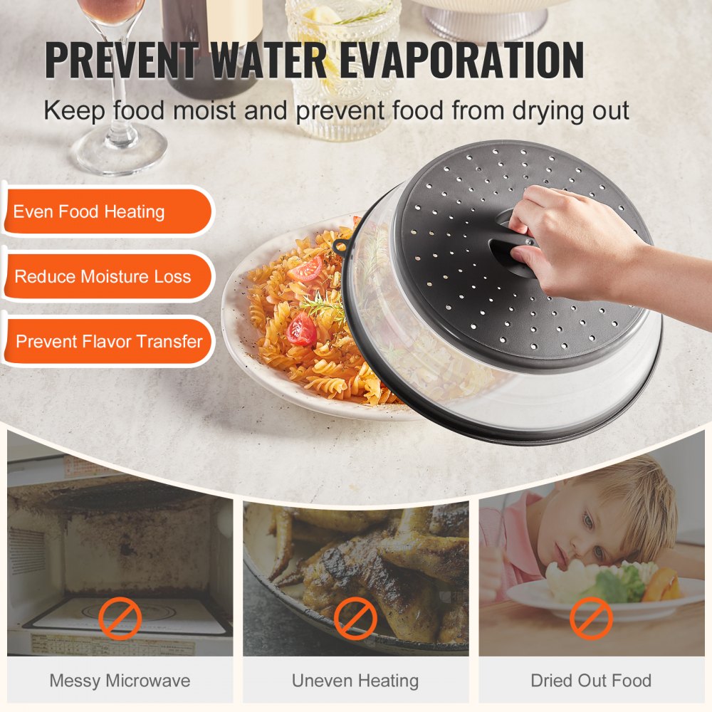 VEVOR 2PCS Microwave Splatter Covers, 10.4" Collapsible Microwave Lid for Food, 300°F Heat-Resistant PP Splatter Guard