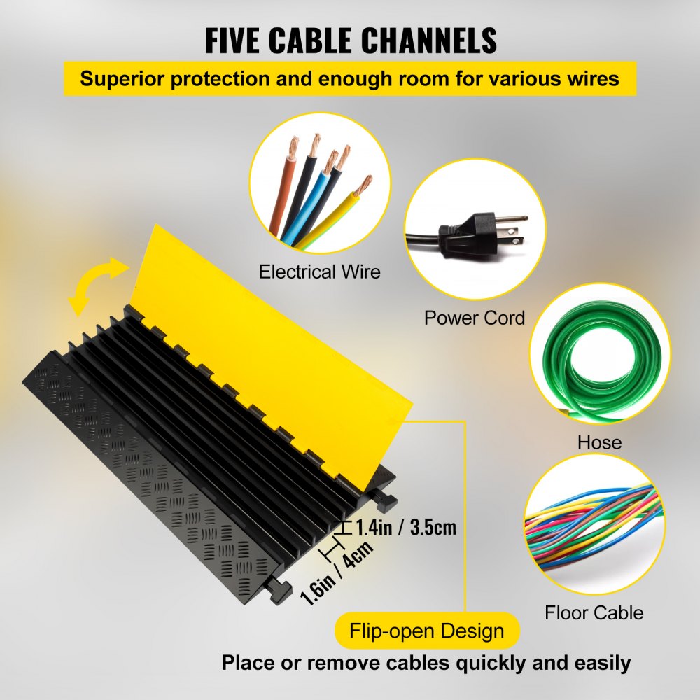VEVOR 5 Channel Cable Protectors Extreme Rubber Cable Ramps Heavy Duty Protective Cable Wire Cord Ramp Driveway Rubber