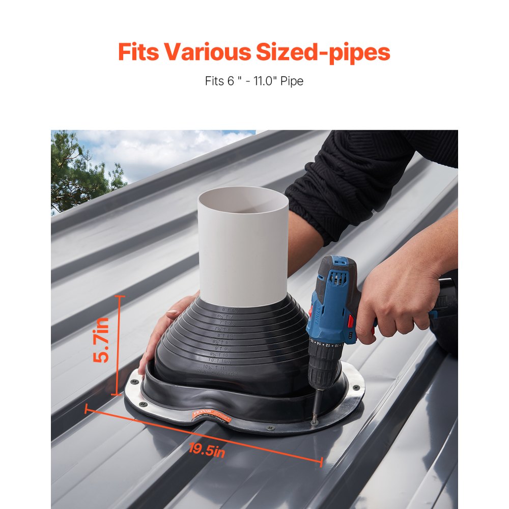 VEVOR 2 Pcs Roof Pipe Flashing Boots, Fit Pipe OD 6" to 11", Flexible EDPM Roofing Jack Pipe Flashing, High Temp -67℉