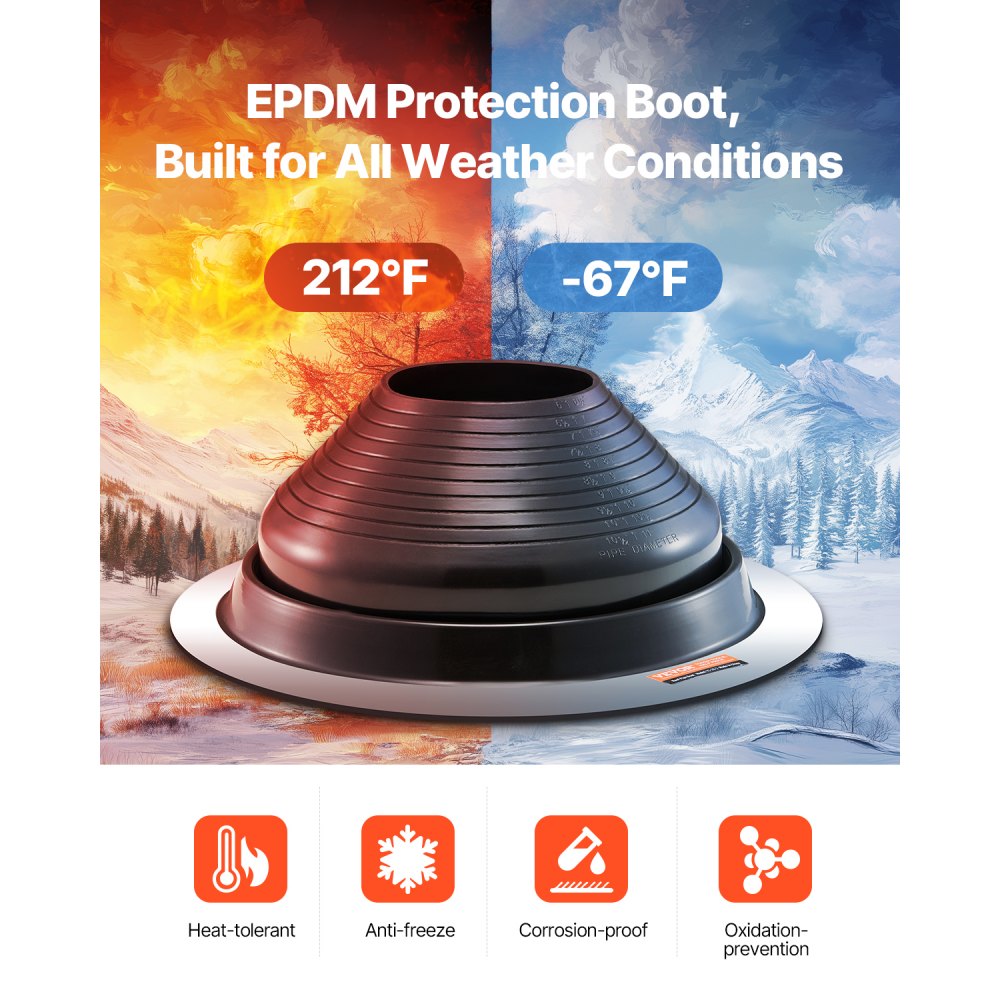 VEVOR 2 Pcs Roof Pipe Flashing Boots, Fit Pipe OD 6" to 11", Flexible EDPM Roofing Jack Pipe Flashing, High Temp -67℉