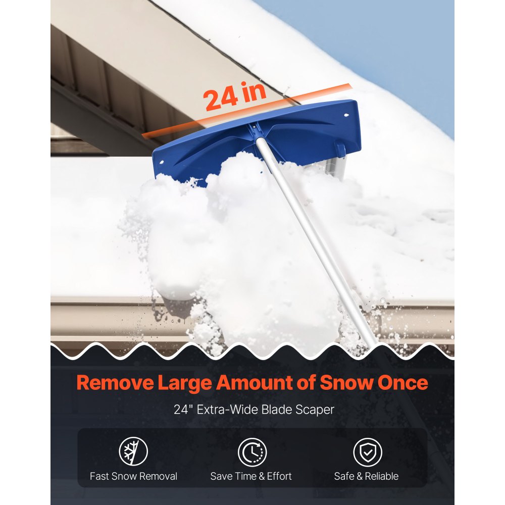 VEVOR Snow Roof Rake, 24 in PP Plastic Blade, 3.8-18.2 ft Adjustable Roof Snow Scraper with Wheels, Anti-Slip Handle
