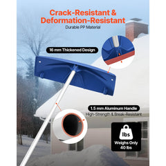 VEVOR Snow Roof Rake, 24 in PP Plastic Blade, 3.8-18.2 ft Adjustable Roof Snow Scraper with Wheels, Anti-Slip Handle
