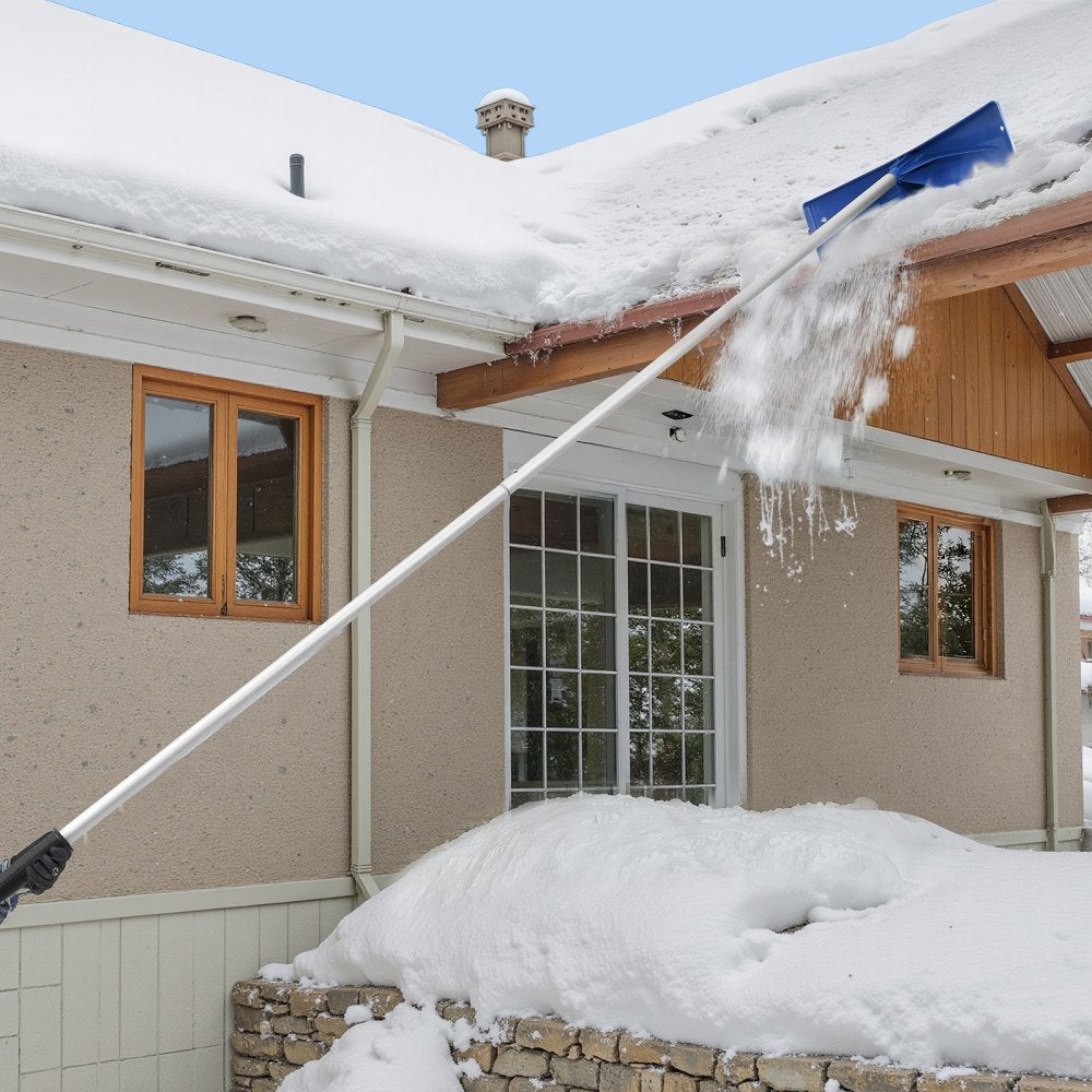 VEVOR Snow Roof Rake, 24 in PP Plastic Blade, 3.8-18.2 ft Adjustable Roof Snow Scraper with Wheels, Anti-Slip Handle