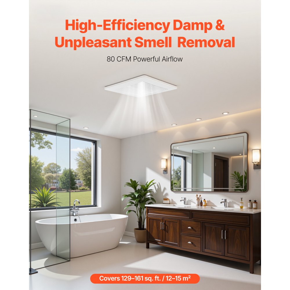 VEVOR Bathroom Exhaust Fan, 80 CFM Bathroom Vent, Low-Noise, Premium Motor Ceiling Fan, Standard 4-inch Duct Interface