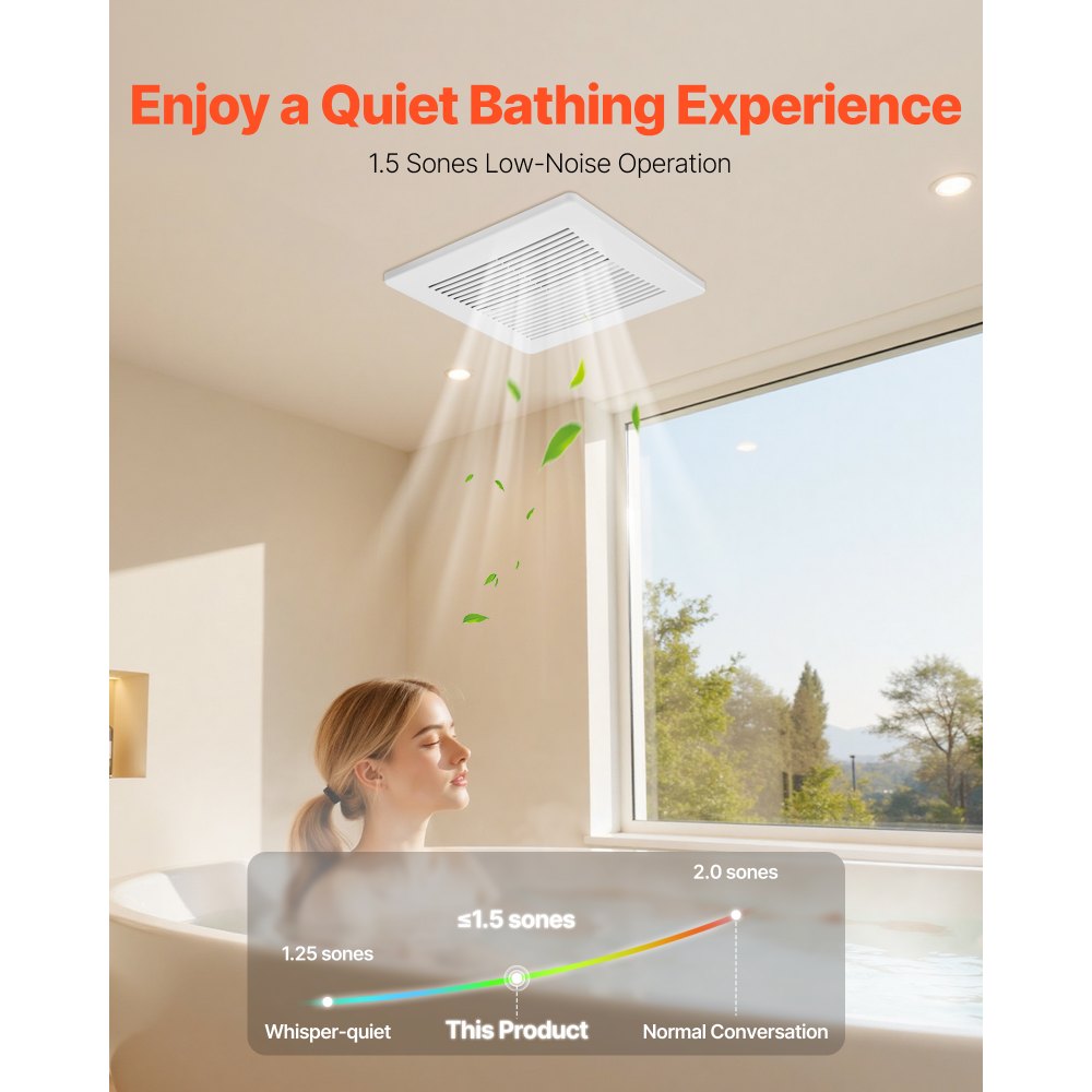 VEVOR Bathroom Exhaust Fan, 80 CFM Bathroom Vent, Low-Noise, Premium Motor Ceiling Fan, Standard 4-inch Duct Interface