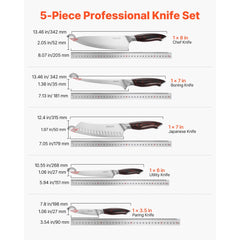 VEVOR Kitchen Knife Set, 5 Piece High Carbon Stainless Steel Sharp Knife Set, Durable and Rust-Resistant, Professional