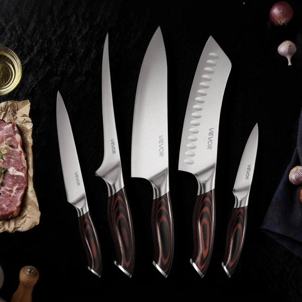 VEVOR Kitchen Knife Set, 5 Piece High Carbon Stainless Steel Sharp Knife Set, Durable and Rust-Resistant, Professional