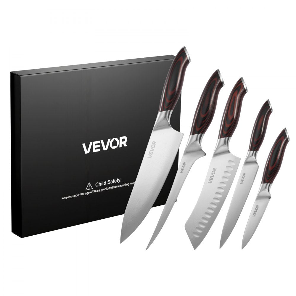 VEVOR Kitchen Knife Set, 5 Piece High Carbon Stainless Steel Sharp Knife Set, Durable and Rust-Resistant, Professional