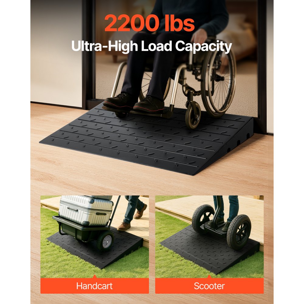 VEVOR Rubber Threshold Ramp, 2.6" Rise Threshold Ramp Doorway, 3 Channels Cord Cover Rubber Solid Threshold Ramp