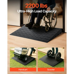 VEVOR Rubber Threshold Ramp, 2.6" Rise Threshold Ramp Doorway, 3 Channels Cord Cover Rubber Solid Threshold Ramp