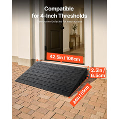 VEVOR Rubber Threshold Ramp, 2.6" Rise Threshold Ramp Doorway, 3 Channels Cord Cover Rubber Solid Threshold Ramp