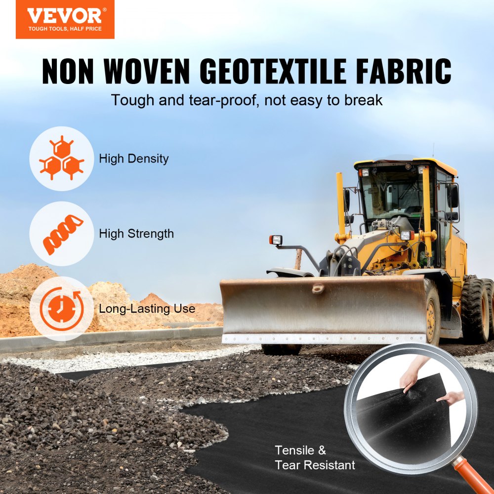 VEVOR Non Woven Geotextile Fabric Under Gravel, 6x100FT 8OZ Driveway Fabric Landscape Fabric, Heavy Duty Weed Barrier