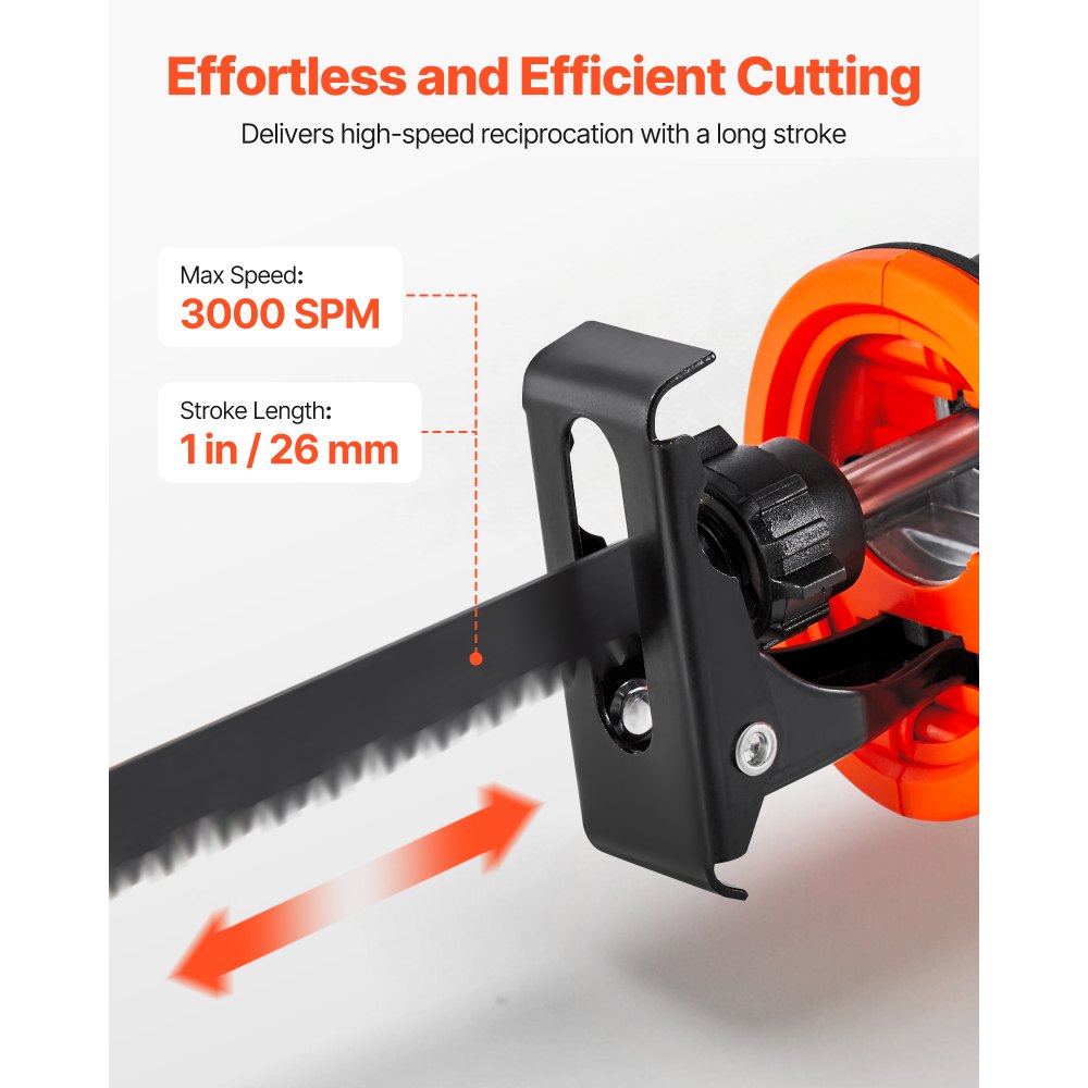 VEVOR Cordless Reciprocating Saw, 20 V, 3000 SPM Variable Speed, 1 inch Stroke Length, Electric Reciprocating Saw with