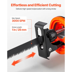 VEVOR Cordless Reciprocating Saw, 20 V, 3000 SPM Variable Speed, 1 inch Stroke Length, Electric Reciprocating Saw with