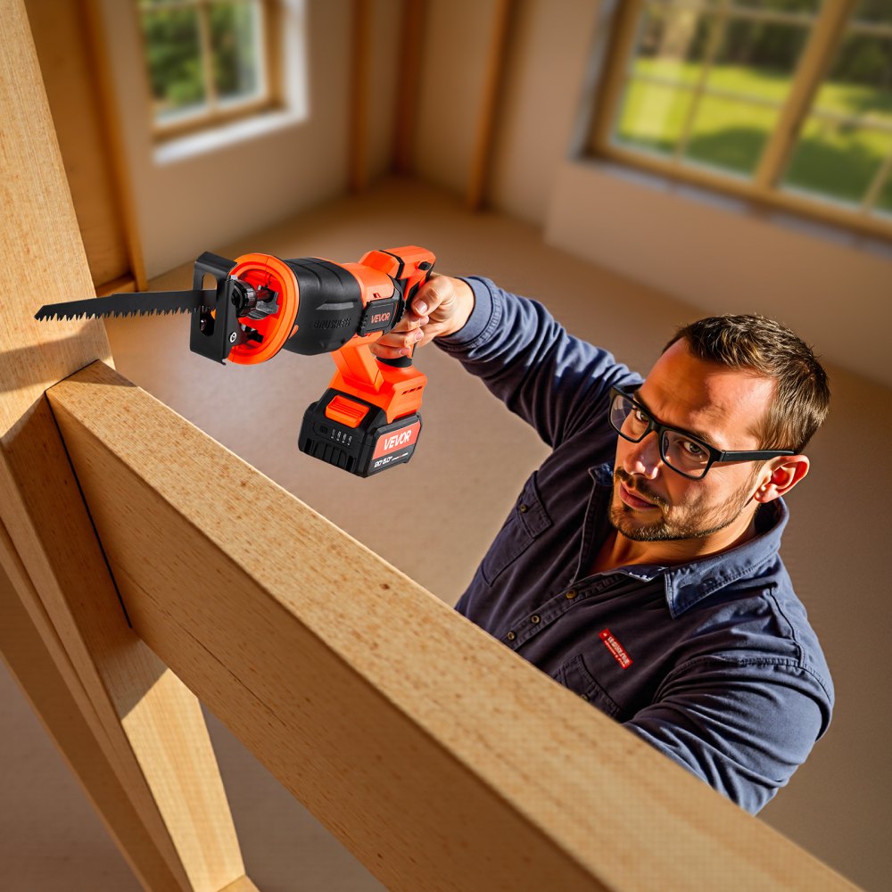 VEVOR Cordless Reciprocating Saw, 20 V, 3000 SPM Variable Speed, 1 inch Stroke Length, Electric Reciprocating Saw with