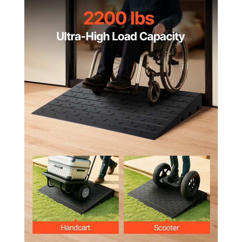 VEVOR Rubber Threshold Ramp, 4" Rise Threshold Ramp Doorway, 3 Channels Cord Cover Rubber Solid Threshold Ramp, Rubber