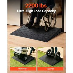 VEVOR Rubber Threshold Ramp, 4" Rise Threshold Ramp Doorway, 3 Channels Cord Cover Rubber Solid Threshold Ramp, Rubber