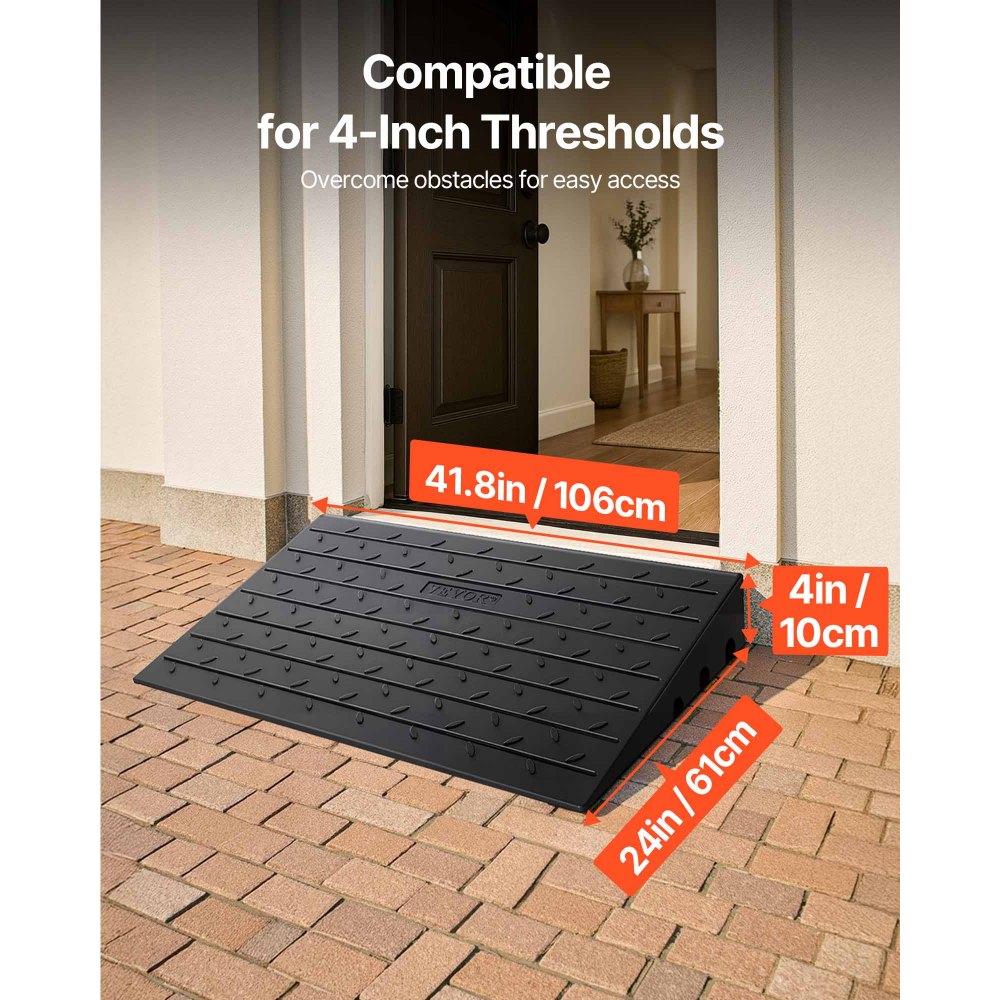 VEVOR Rubber Threshold Ramp, 4" Rise Threshold Ramp Doorway, 3 Channels Cord Cover Rubber Solid Threshold Ramp, Rubber