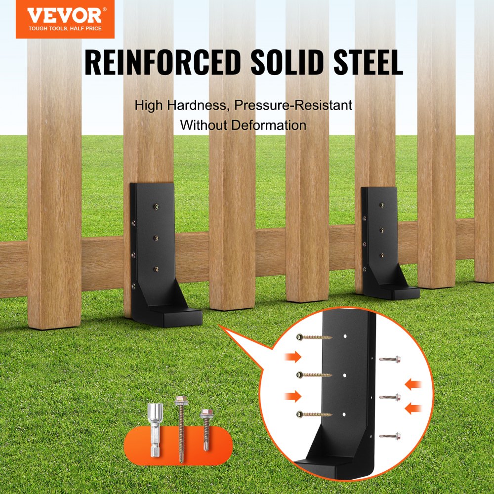 VEVOR Fence Post Anchor Repair Kit, 4 Pack Inner Diameter 3.5 x3.5 Inches Heavy Duty Steel Fence Post Support Stakes