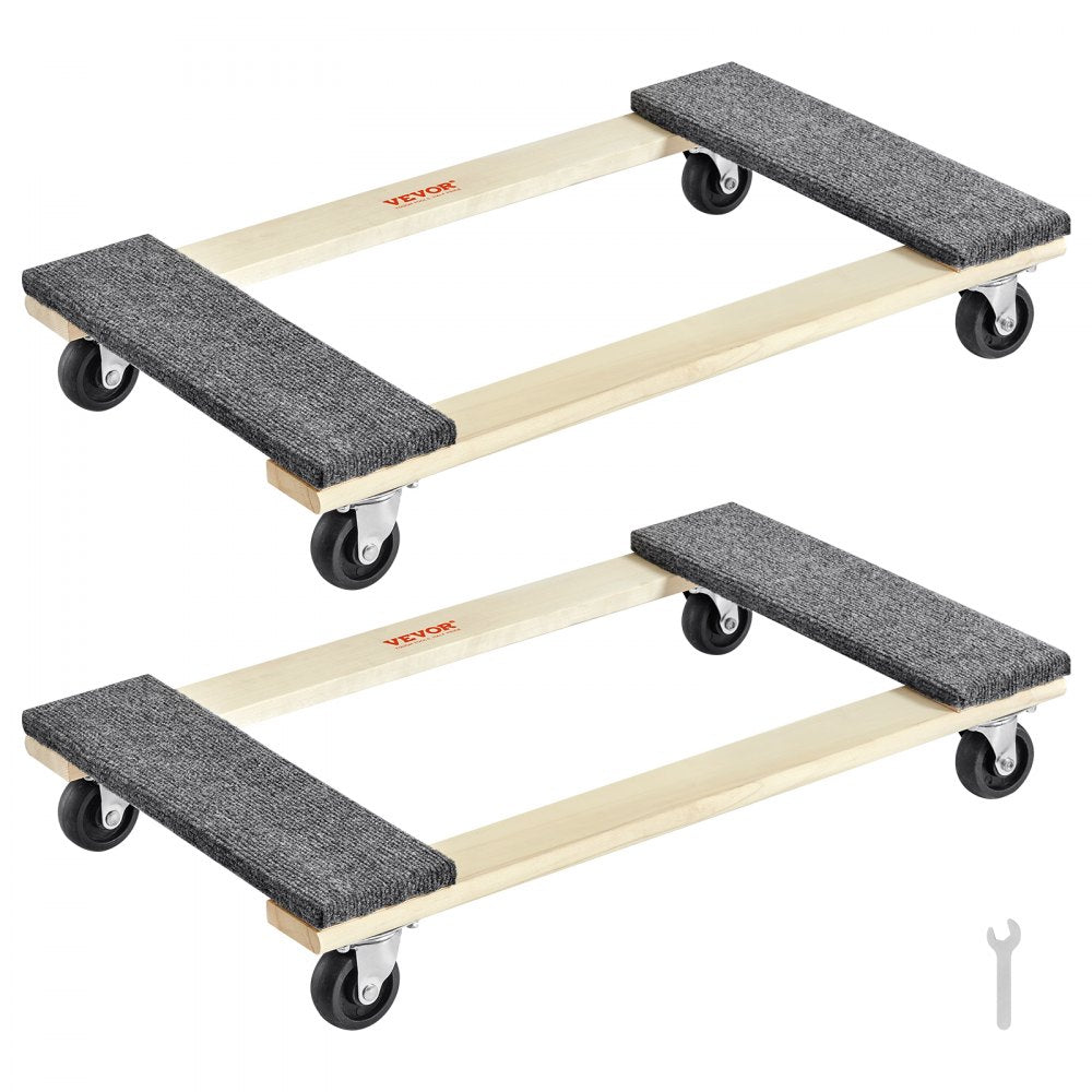 VEVOR Furniture Dolly, 1000 lbs Each Load Capacity, 2 Packs, 18" x 30", 8 x 3" PP Swivel Casters, Heavy Duty Hardwood