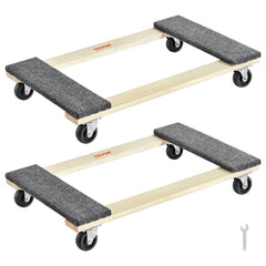 VEVOR Furniture Dolly, 1000 lbs Each Load Capacity, 2 Packs, 18" x 30", 8 x 3" PP Swivel Casters, Heavy Duty Hardwood
