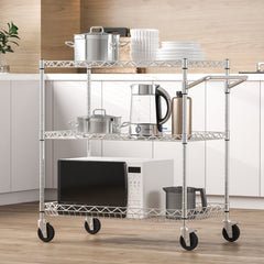 VEVOR Kitchen Utility Cart, 3 Tiers, Wire Rolling Cart with 661LBS Capacity, Steel Service Cart on Wheels, Metal