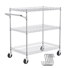 VEVOR Kitchen Utility Cart, 3 Tiers, Wire Rolling Cart with 661LBS Capacity, Steel Service Cart on Wheels, Metal