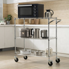 VEVOR Kitchen Utility Cart, 3 Tiers, Wire Rolling Cart with 661LBS Capacity, Steel Service Cart on Wheels, Metal